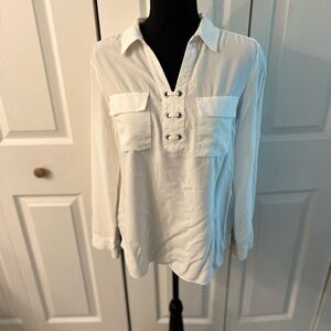 Jones New York Cream Blouse with Lace-Up Front, Women, M, Career, Office, Casual